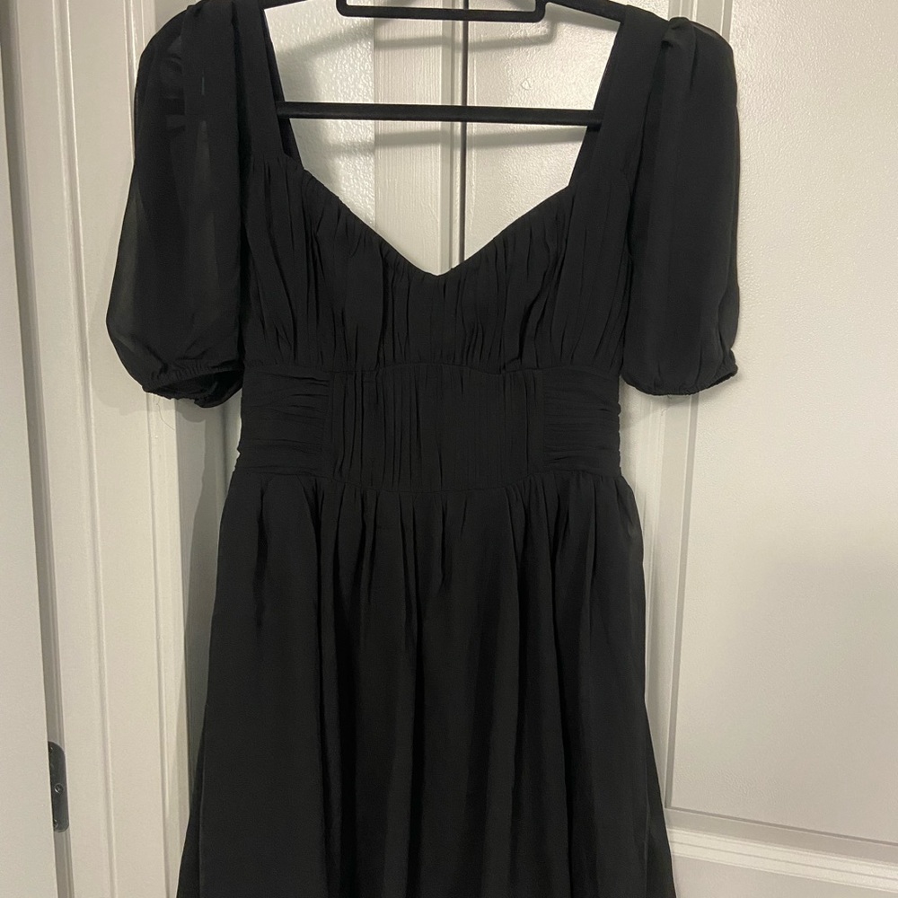 Abercrombie & Fitch Ruched Ruffle Puff Sleeve Mini Dress Black Size Small S - Picture 2 of 3